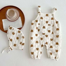 Baby Cartoon Bear Pattern Sleeveless Quilted Warm Jumpsuit With Hat (Size/Age: 100 (2-3Y), Color: White)