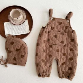 Baby Cartoon Bear Pattern Sleeveless Quilted Warm Jumpsuit With Hat (Size/Age: 90 (12-24M), Color: brown)