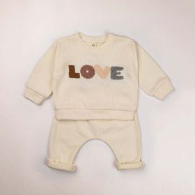 Baby LOVE Graphic Hoodies Combo Pants Kids Valentine's Day Sets (Size/Age: 90 (12-24M), Color: beige)