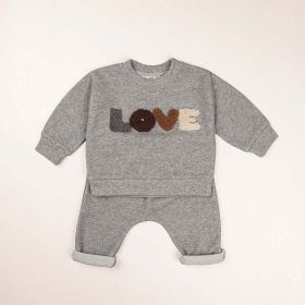 Baby LOVE Graphic Hoodies Combo Pants Kids Valentine's Day Sets (Size/Age: 110 (3-5Y), Color: GREY)