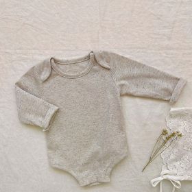 Baby Solid Color Pit Strip Fabric Long Sleeve Onesie Or Jumpsuit (Without Hat) (Size/Age: 90 (12-24M), Color: Apricot)