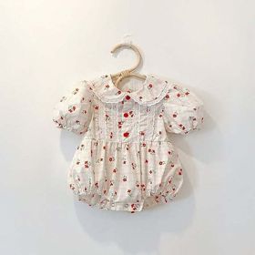 Baby Girl Floral Print Lace Patchwork Design Doll-Collar Onesies (Size/Age: 90 (12-24M), Color: White)