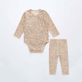 Baby Floral Print Pattern Side Buckle Design Cute Thin Style Air Conditional Clothes Sets (Size/Age: 80 (9-12M), Color: Coffee)
