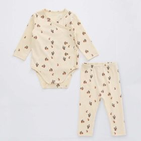 Baby Floral Print Pattern Side Buckle Design Cute Thin Style Air Conditional Clothes Sets (Size/Age: 90 (12-24M), Color: brown)