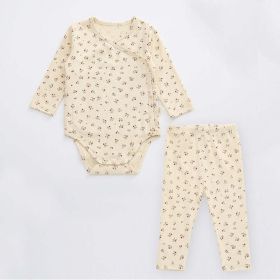 Baby Floral Print Pattern Side Buckle Design Cute Thin Style Air Conditional Clothes Sets (Size/Age: 66 (3-6M), Color: Apricot)