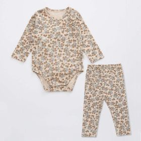 Baby Floral Print Pattern Side Buckle Design Cute Thin Style Air Conditional Clothes Sets (Size/Age: 66 (3-6M), Color: black)