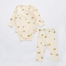 Baby Floral Print Pattern Side Buckle Design Cute Thin Style Air Conditional Clothes Sets (Size/Age: 66 (3-6M), Color: Yellow)