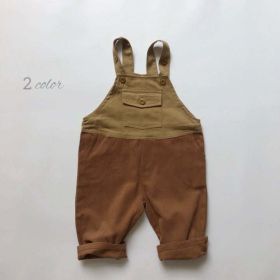 Baby Color Matching Design Soft Cotton Fashion Overalls (Size/Age: 90 (12-24M), Color: Khaki)