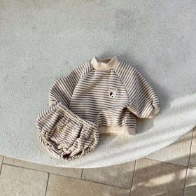 Baby Striped Pattern Hoodies Combo Triangle Shorts Sets (Size/Age: 90 (12-24M), Color: Coffee)