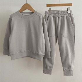 Baby Boy And Girl Solid Color Pullover Hoodies Combo Pants Pieces Sets (Size/Age: 90 (12-24M), Color: GREY)