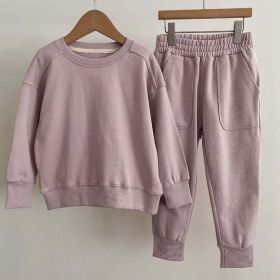 Baby Boy And Girl Solid Color Pullover Hoodies Combo Pants Pieces Sets (Size/Age: 100 (2-3Y), Color: pink)