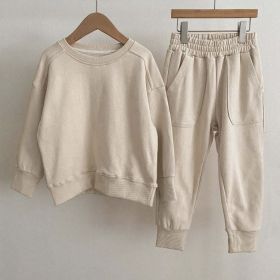 Baby Boy And Girl Solid Color Pullover Hoodies Combo Pants Pieces Sets (Size/Age: 80 (9-12M), Color: Apricot)