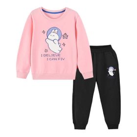 Baby Girl Cute Bunny Graphic Hoodie Combo Loose Trousers Soft Cotton Sets - 2 (Size/Age: 120 (5-7Y), Color: pink)