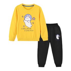 Baby Girl Cute Bunny Graphic Hoodie Combo Loose Trousers Soft Cotton Sets - 2 (Size/Age: 90 (12-24M), Color: Yellow)