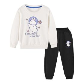 Baby Girl Cute Bunny Graphic Hoodie Combo Loose Trousers Soft Cotton Sets - 2 (Size/Age: 150 (10-12Y), Color: White)