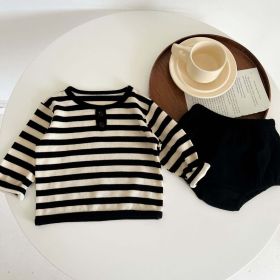 Baby Striped Pattern Long Sleeve Tops & Triangle Shorts 1 Pieces Sets (Size/Age: 66 (3-6M), Color: black)