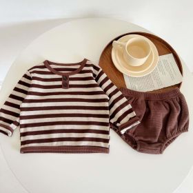 Baby Striped Pattern Long Sleeve Tops & Triangle Shorts 1 Pieces Sets (Size/Age: 73 (6-9M), Color: brown)