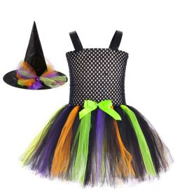 Children's Halloween Little Witch Costume Mesh Tutu Dress & Hat (Size/Age: Kids M (100-110), Color: Green)