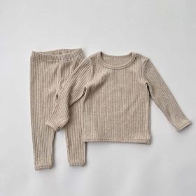 Baby Solid Color Comfy Fabric Shirt Sets Pajamas Home Clothes (Size/Age: 120 (5-7Y), Color: Apricot)