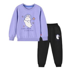 Baby Girl Cute Bunny Graphic Hoodie Combo Loose Trousers Soft Cotton Sets - 2 (Size/Age: 90 (12-24M), Color: Purple)