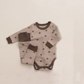 Baby Star & Moon Graphic Cotton Bodysuit Combo Pants Thermal Underwear Sets (Size/Age: 80 (9-12M), Color: Khaki)