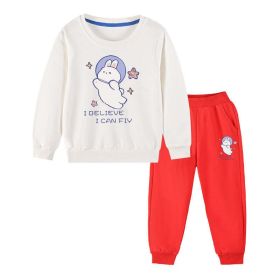 Baby Girl Cute Bunny Graphic Hoodie Combo Loose Trousers Soft Cotton Sets (Size/Age: 90 (12-24M), Color: Ivory)