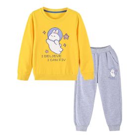 Baby Girl Cute Bunny Graphic Hoodie Combo Loose Trousers Soft Cotton Sets (Size/Age: 150 (10-12Y), Color: Light Yellow)