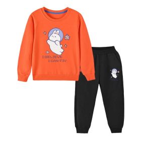 Baby Girl Cute Bunny Graphic Hoodie Combo Loose Trousers Soft Cotton Sets (Size/Age: 140 (8-10Y), Color: Orange)
