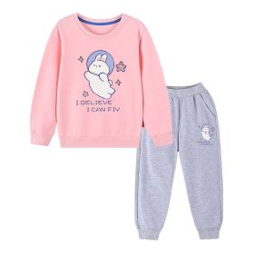 Baby Girl Cute Bunny Graphic Hoodie Combo Loose Trousers Soft Cotton Sets (Size/Age: 150 (10-12Y), Color: Light Pink)