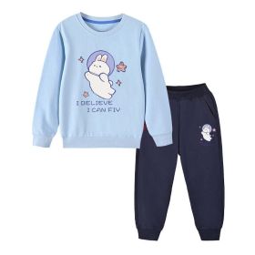 Baby Girl Cute Bunny Graphic Hoodie Combo Loose Trousers Soft Cotton Sets (Size/Age: 120 (5-7Y), Color: Light Blue)