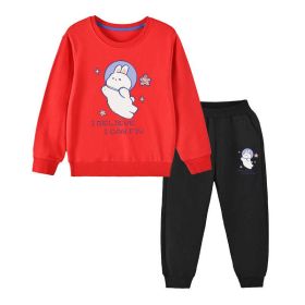 Baby Girl Cute Bunny Graphic Hoodie Combo Loose Trousers Soft Cotton Sets - 2 (Size/Age: 100 (2-3Y), Color: Red)