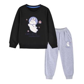 Baby Girl Cute Bunny Graphic Hoodie Combo Loose Trousers Soft Cotton Sets (Size/Age: 130 (7-8Y), Color: black)