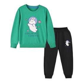 Baby Girl Cute Bunny Graphic Hoodie Combo Loose Trousers Soft Cotton Sets (Size/Age: 150 (10-12Y), Color: Green)