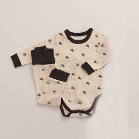 Baby Star & Moon Graphic Cotton Bodysuit Combo Pants Thermal Underwear Sets (Size/Age: 73 (6-9M), Color: Apricot)