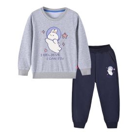Baby Girl Cute Bunny Graphic Hoodie Combo Loose Trousers Soft Cotton Sets (Size/Age: 150 (10-12Y), Color: GREY)