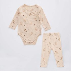 Baby Floral Print Pattern Side Buckle Design Cute Thin Style Air Conditional Clothes Sets (Size/Age: 73 (6-9M), Color: Green)