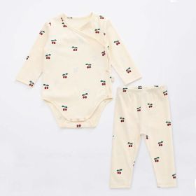 Baby Floral Print Pattern Side Buckle Design Cute Thin Style Air Conditional Clothes Sets (Size/Age: 90 (12-24M), Color: Red)
