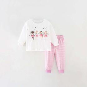 Baby Girl Elf Print Pattern White Hoodie And Striped Pant Sets (Size/Age: 130 (7-8Y), Color: pink)