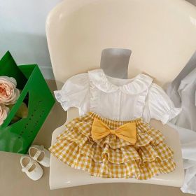 Baby Girl Solid Blouses Plaid Pattern Princess Skirt Sets (Size/Age: 90 (12-24M), Color: Yellow)