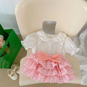 Baby Girl Solid Blouses Plaid Pattern Princess Skirt Sets (Size/Age: 100 (2-3Y), Color: pink)