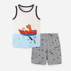 Baby Boy Cartoon Dog Graphic Sleeveless Summer Western Style Sets (Size/Age: 130 (7-8Y), Color: White)