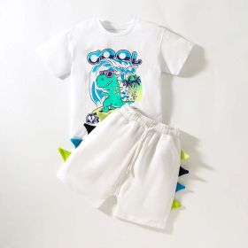 Baby Boy Dinosaur Pattern Short Sleeve T-Shirt Clothing Sets (Size/Age: 110 (3-5Y), Color: White)