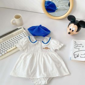 Baby Cartoon Patched Pattern Doll Neck Onesies Dress (Size/Age: 80 (9-12M), Color: White)
