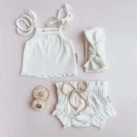 Baby Girl Solid Color Sling Triangle Shorts Sets (Size/Age: 66 (3-6M), Color: White)