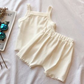 Baby Girl Solid Color Sleeveless Vest With Shorts Sets (Size/Age: 90 (12-24M), Color: White)