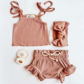 Baby Girl Solid Color Sling Triangle Shorts Sets (Size/Age: 80 (9-12M), Color: pink)