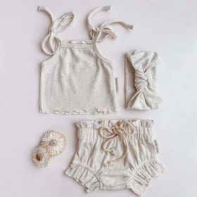 Baby Girl Solid Color Sling Triangle Shorts Sets (Size/Age: 80 (9-12M), Color: GREY)