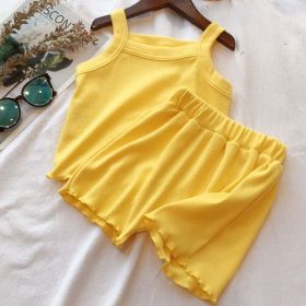 Baby Girl Solid Color Sleeveless Vest With Shorts Sets (Size/Age: 66 (3-6M), Color: Yellow)