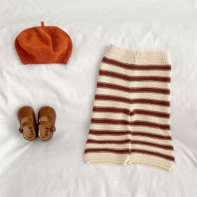 Baby Striped Pattern Lapel Knitted Cardigan With Pants Sets (Size/Age: 73 (6-9M), Color: Apricot)
