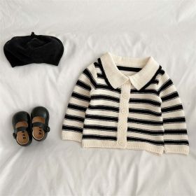 Baby Striped Pattern Lapel Knitted Cardigan With Pants Sets (Size/Age: 100 (2-3Y), Color: black)
